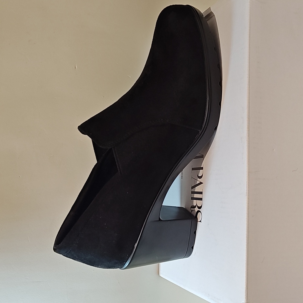 Black Suede Block Heel Slip-On Loafer